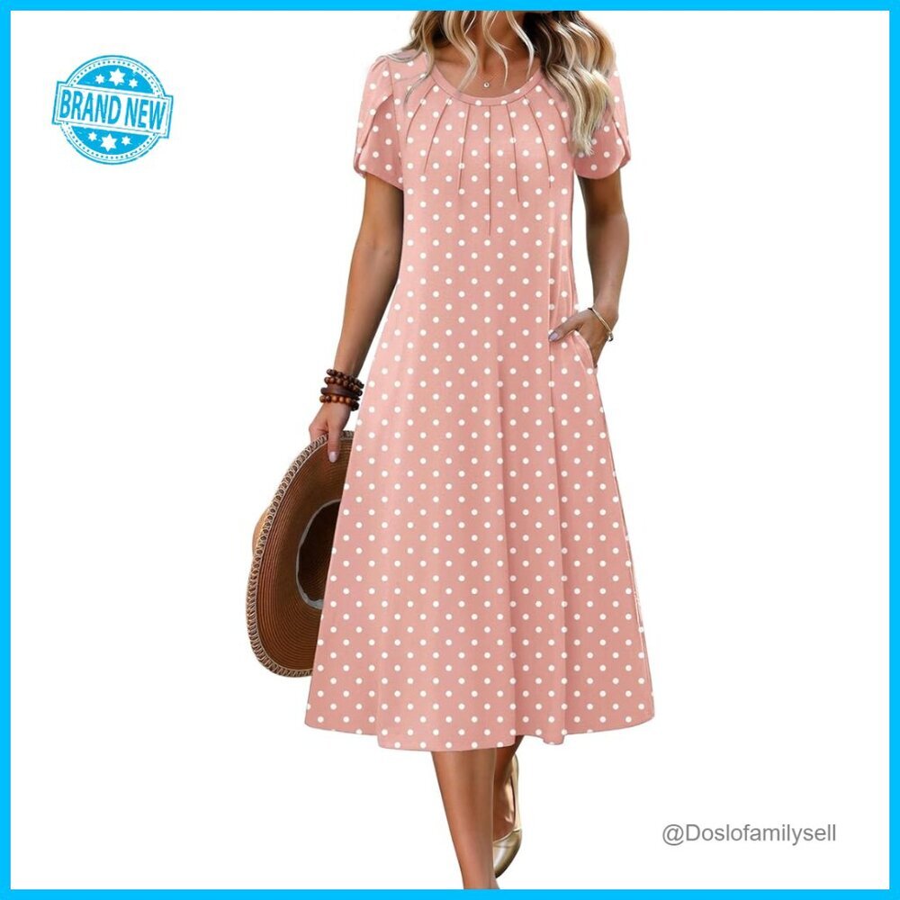 Pleated Midi Dress Boho Chic Casual Summer Flowy A-Line Petal Sleeves